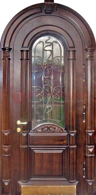 Арочная металлическая дверь массив со стеклом и ковкой ДА-50 в Курске