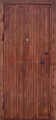 Коричневая железная дверь с евровагонкой ДЕ-18 в Твери