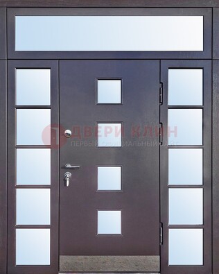 Современная железная дверь со стеклом и фрамугами ДФГ-4 в Курске
