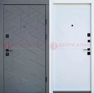 Серая металлическая дверь МДФ с узором  ДМ-224 в Курске