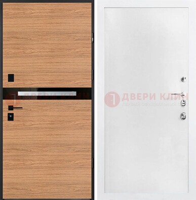 Железная коричневая дверь с МДФ в белом цвете ДМ-313 в Курске