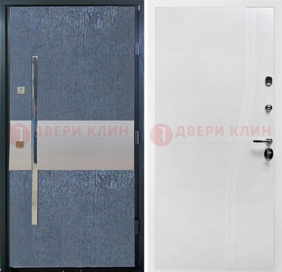 Синяя входная дверь МДФ с серебряной вставкой ДМ-330 в Курске