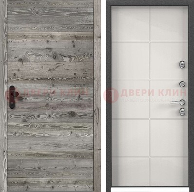 Входная серая дверь с рябью и белом МДФ внутри  ДМ-334 в Курске