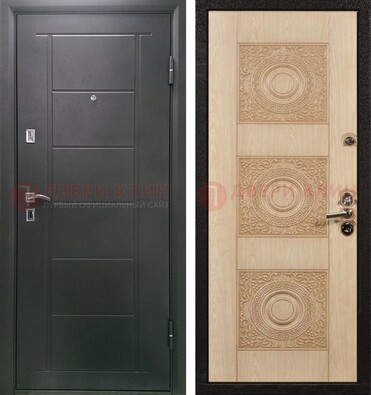 Темная железная дверь с МДФ в квартиру ДМ-344 в Курске