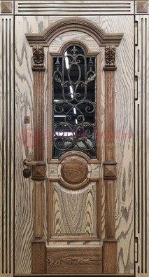 Железная дверь с массивом дуба со стеклом и ковкой ДМД-47 в Курске