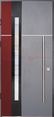 Серая входная дверь с порошковым окрасом и красной вставкой ДП-175 в Курске