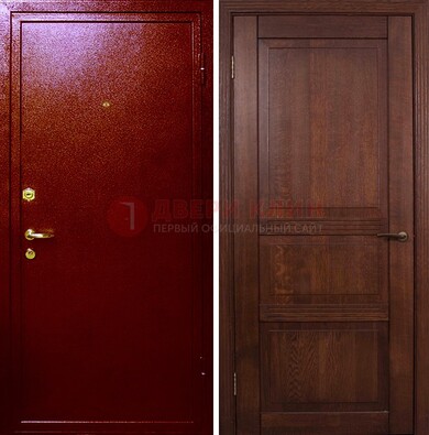 Красная железная дверь с порошковым окрасом ДП-58 в Электрогорске