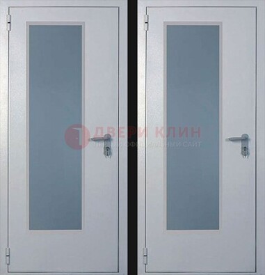 Белая металлическая противопожарная дверь с декоративной вставкой ДПП-5 в Курске