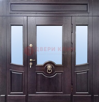 Филенчатая металлическая дверь с панелью МДФ и стеклом ДПР-102 в Курске
