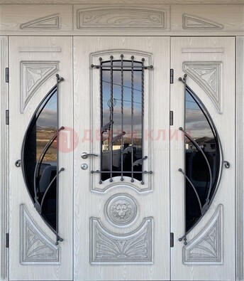 Большая парадная дверь Винорит со стеклом и ковкой ДПР-108 в Курске