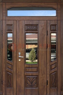 Парадная стальная дверь Винорит со стеклом и резьбой ДПР-97 в Курске