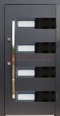 Черная стальная дверь МДФ хайтек со стеклом ДС-16 в Курске