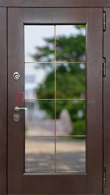 Коричневая стальная дверь со стеклом ДС-19 в Курске