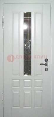 Белая металлическая дверь со стеклом ДС-1 в загородный дом в Курске