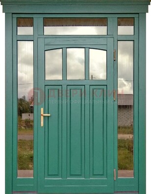 Зеленая металлическая дверь МДФ со стеклом ДС-43 в Курске