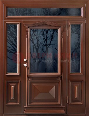 Коричневая металлическая дверь со стеклом ДС-67 в Курске