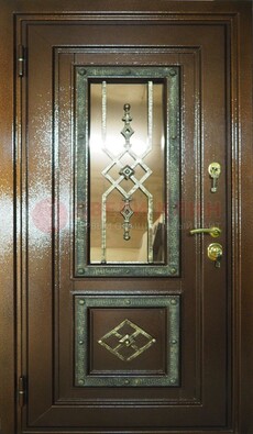 Теплая входная дверь со стеклом и ковкой разноцветной ДСК-13 в Курске