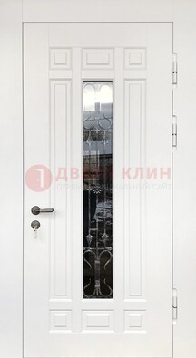 Белая стальная дверь винорит со стеклом и ковкой ДСК-191 в Курске