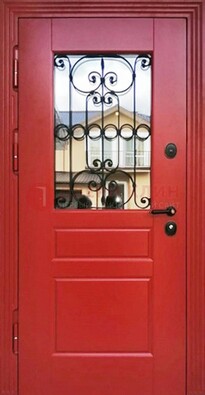 Красная железная дверь Винорит со стеклом и ковкой ДСК-205 в Курске