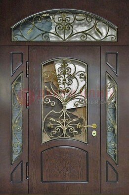 Входная дверь Винорит со стеклом и ковкой и фрамугами ДСК-213 в Курске