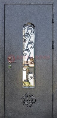 Темная стальная дверь Порошок со стеклом и ковкой ДСК-217 в Курске