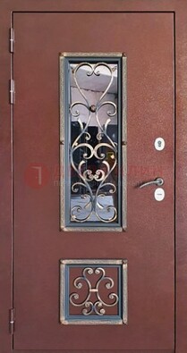 Уличная дверь Порошок со стеклом и ковкой для дома ДСК-218 в Курске