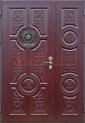 Красная железная дверь Винорит со стеклом и ковкой ДСК-235 в Курске
