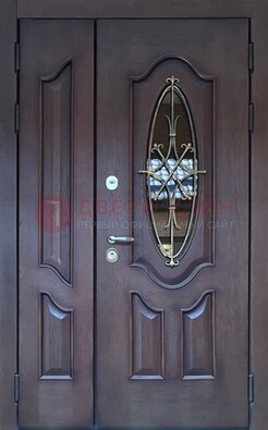 Темная металлическая дверь Винорит со стеклом и ковкой ДСК-239 в Курске