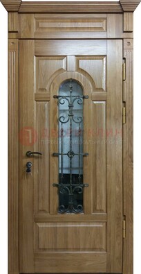 Металлическая дверь массив со стеклом и ковкой для дома ДСК-246 в Курске