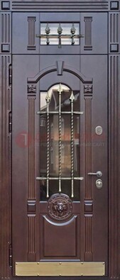 Металлическая дверь массив со стеклом и ковкой с фрамугой ДСК-249 в Курске
