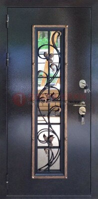 Железная дверь с порошковым напылением стеклом и ковкой ДСК-279 в Курске
