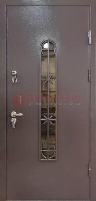 Металлическая дверь Порошок с небольшим стеклом и ковкой ДСК-282 в Курске