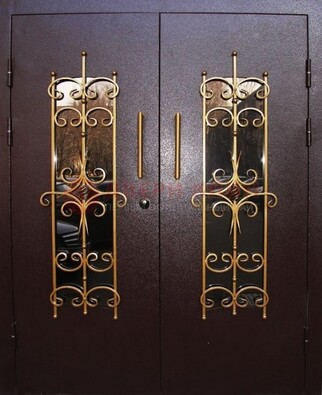 Металлическая дверь с ковкой и остеклением ДСК-49 в Курске