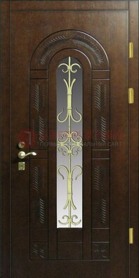 Дизайнерская металлическая дверь со стеклом и ковкой ДСК-50 в Курске