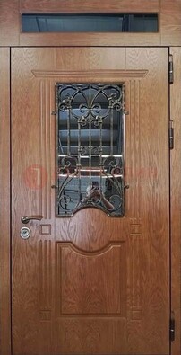 Металлическая входная дверь со стеклом и ковкой для дома ДСК-96 в Курске