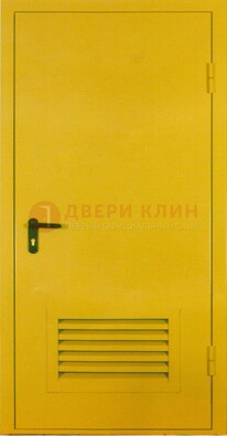 Желтая металлическая противопожарная дверь с вентиляционной решеткой ДТ-15 в Курске