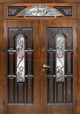 Входная двухстворчатая дверь с виноритом и ковкой ДВТ-183 в Курске