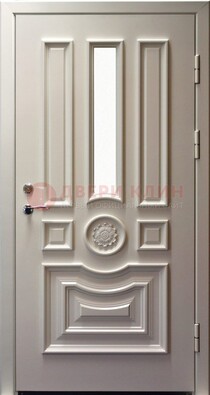 Белая уличная дверь с виноритом и стеклом ДВТ-201 в Курске