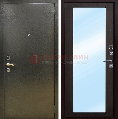 Входная темно-серая дверь c порошковым покрытием и МДФ с зеркалом ДЗ-114 в Курске