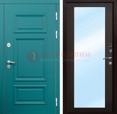 Зеленая входная дверь терморазрыв c виноритом и МДФ с зеркалом ДЗ-122 в Курске