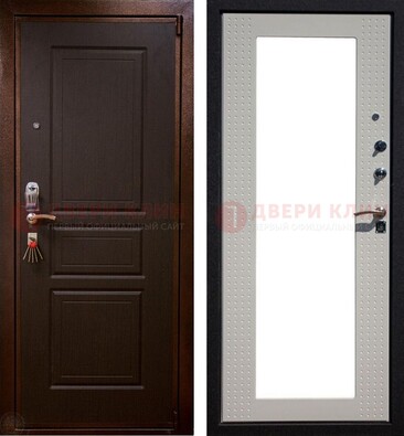 Коричневая железная дверь с панелями МДФ и зеркалом ДЗ-133 в Курске