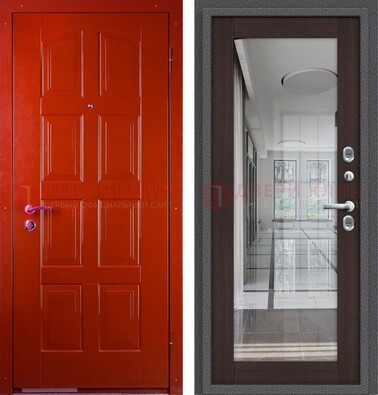 Красная металлическая дверь с МДФ и зеркалом ДЗ-136 в Курске