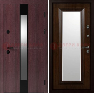 Темная стальная дверь МДФ с обеих сторон с зеркалом ДЗ-143 в Зеленограде