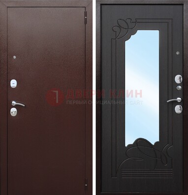 Коричневая стальная дверь с зеркалом ДЗ-18 в Курске