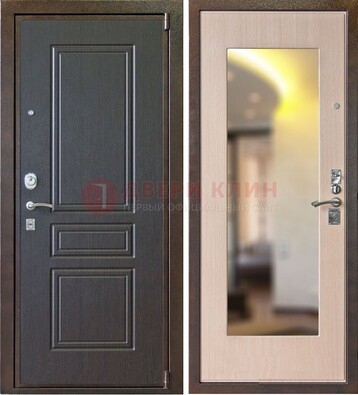 Коричневая стальная дверь с зеркалом МДФ внутри ДЗ-27 в Курске