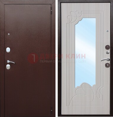 Коричневая металлическая дверь с зеркалом МДФ внутри ДЗ-33 в Курске