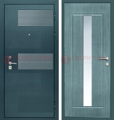 Входная дверь с зеркальной вставкой внутри с голубым МДФ с зеркалом ДЗ-71 в Курске