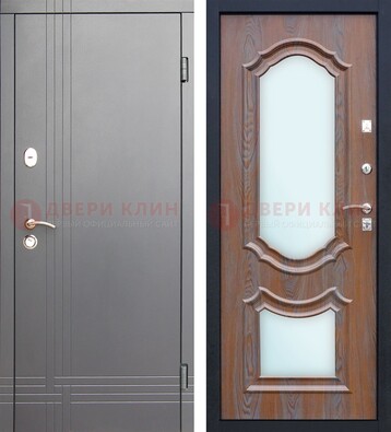 Серая входная дверь со светлой МДФ и зеркалами внутри ДЗ-77 в Курске