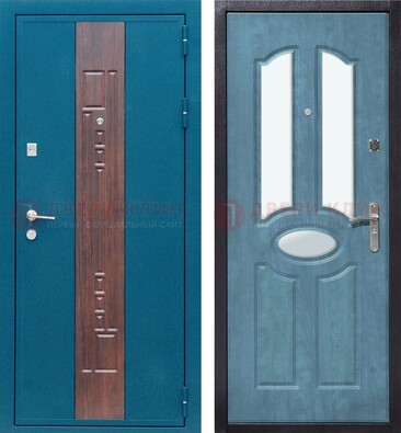 Голубая металлическая дверь МДФ с тремя зеркальными вставками ДЗ-78 в Курске