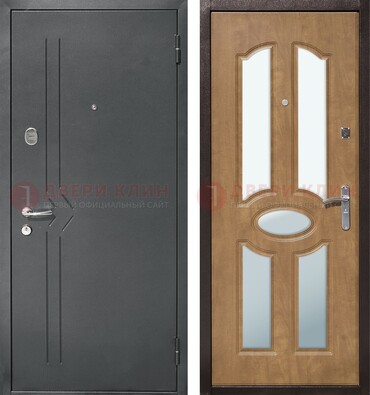 Железная серая дверь с порошковым напылением и МДФ с зеркалом ДЗ-90 в Курске